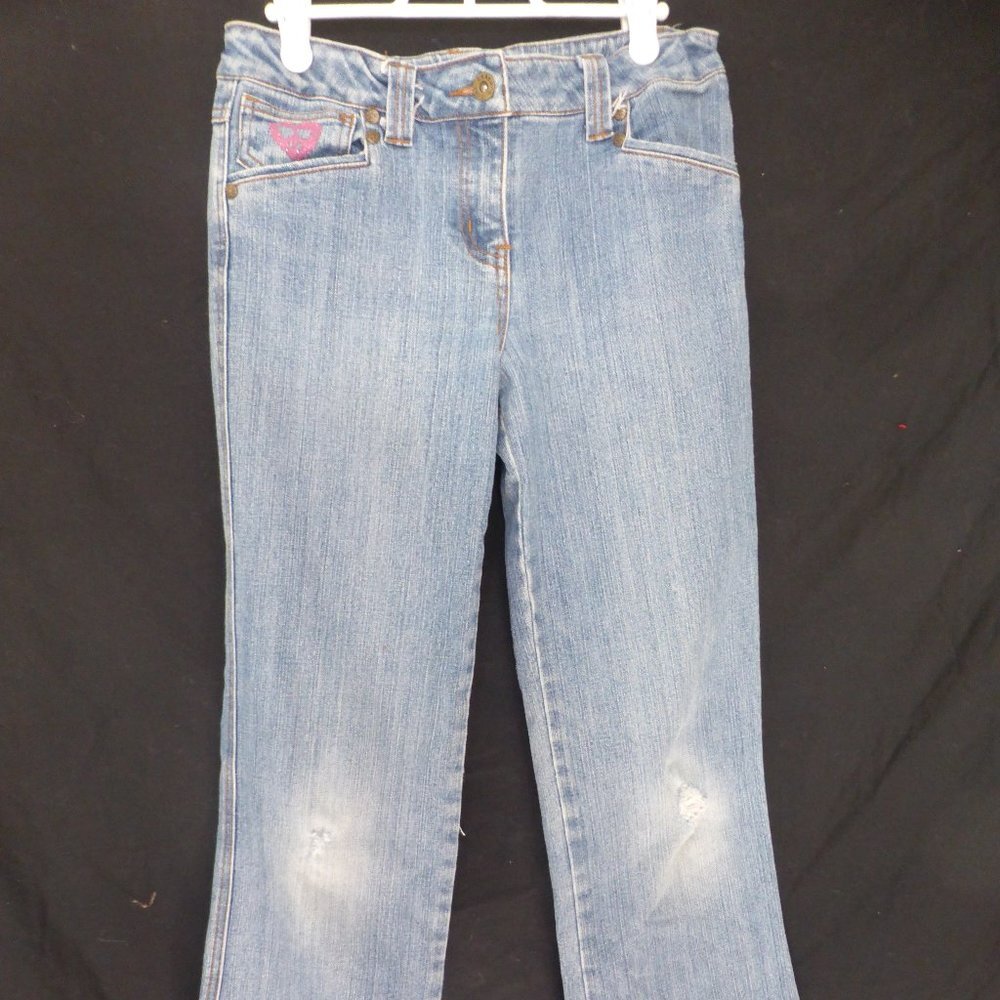LA SENZA GIRL, faded blue denim, LOVE and HEART with PEACE sign